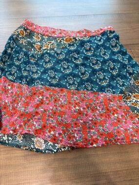 NATURAL LIFE Teal and Coral Patchwork Mini Skirt